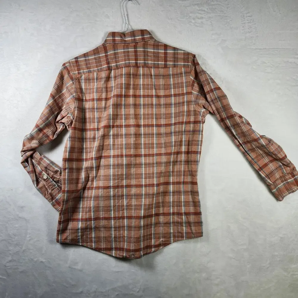 Vtg‎ Levi's M Brown Plaid Button Down Shirt Distressed Stains & Rips 22x29